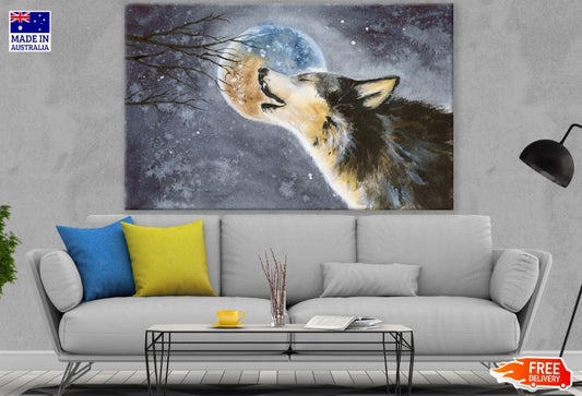 Wolf Portrait & Moon Watercolor Painting Print 100% Australian Made