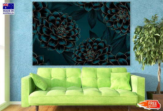 Green Black & Gold Floral Abstract Design Print 100% Australian Made