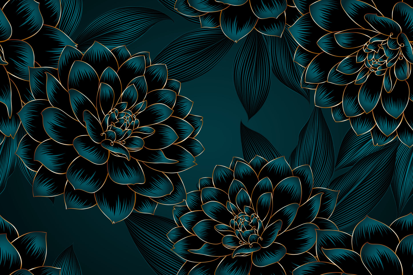 Green Black & Gold Floral Abstract Design Print 100% Australian Made