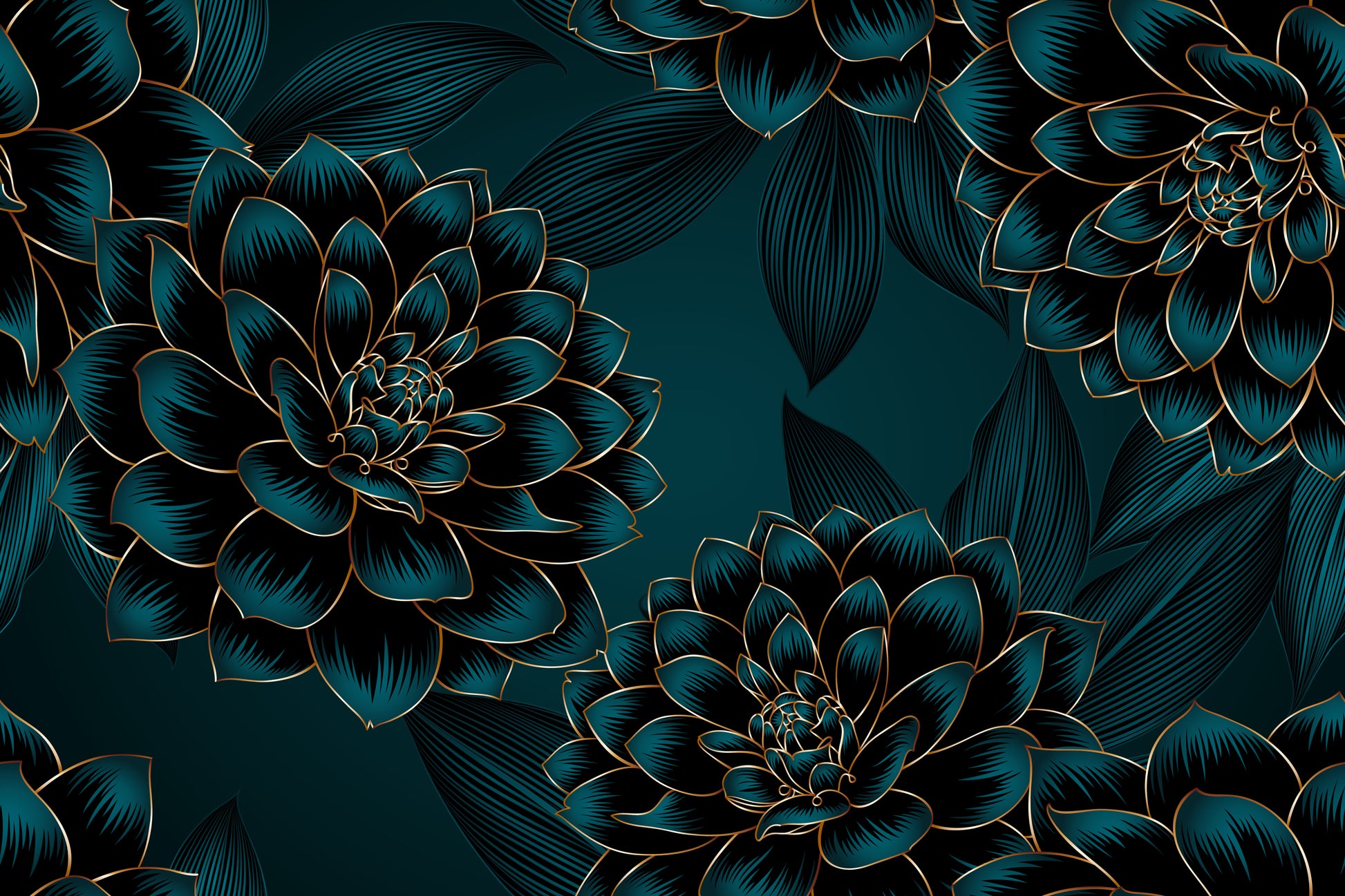 Green Black & Gold Floral Abstract Design Print 100% Australian Made