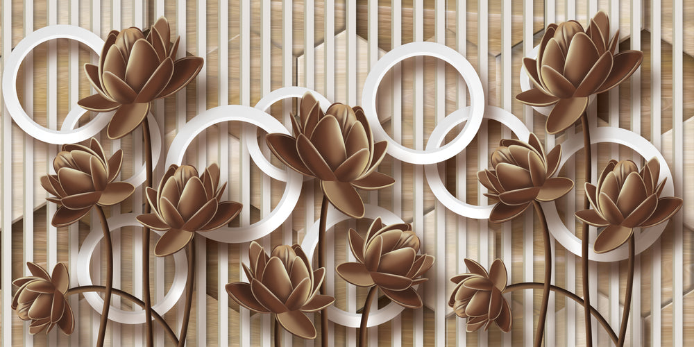 Brown Flowers & Circles 3D Design Print 100% Australian Made