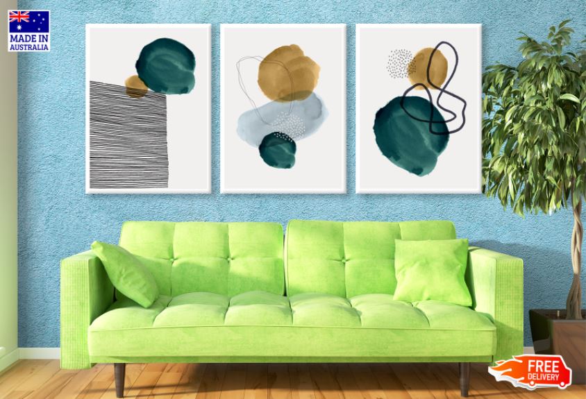 3 Set of Colorful Abstract Shapes High Quality Print 100% Australian Made Wall Canvas Ready to Hang