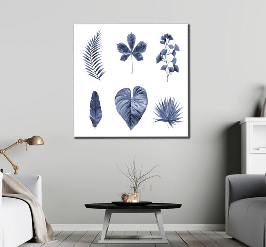 Square Canvas Leaves Blue Watercolor Painting High Quality Print 100% Australian Made