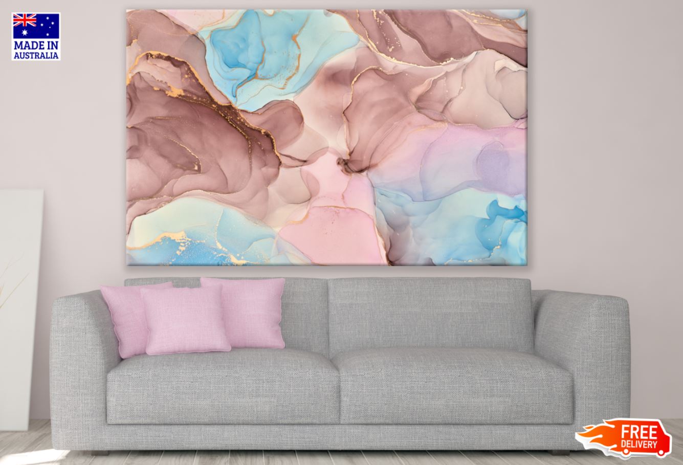 Pink Blue & Brown Abstract Design Print 100% Australian Made