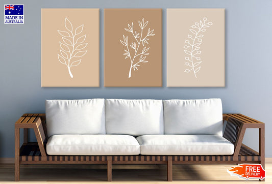 3 Set of Floral Line Vector Art High Quality Print 100% Australian Made Wall Canvas Ready to Hang