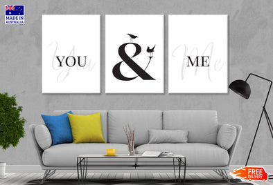 3 Set of You & Me B&W Wordings Design High Quality Print 100% Australian Made Wall Canvas Ready to Hang