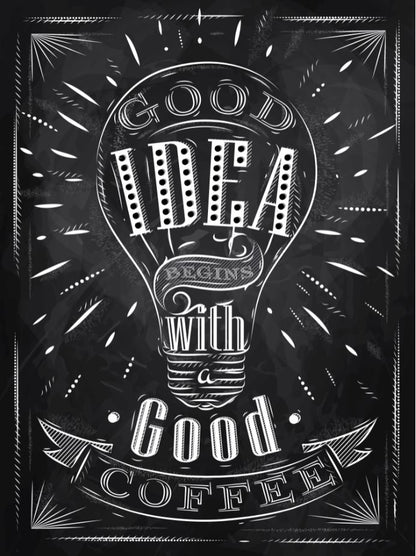 Good Idea Good Coffee Black Board Design Kitchen & Restaurant Print 100% Australian Made