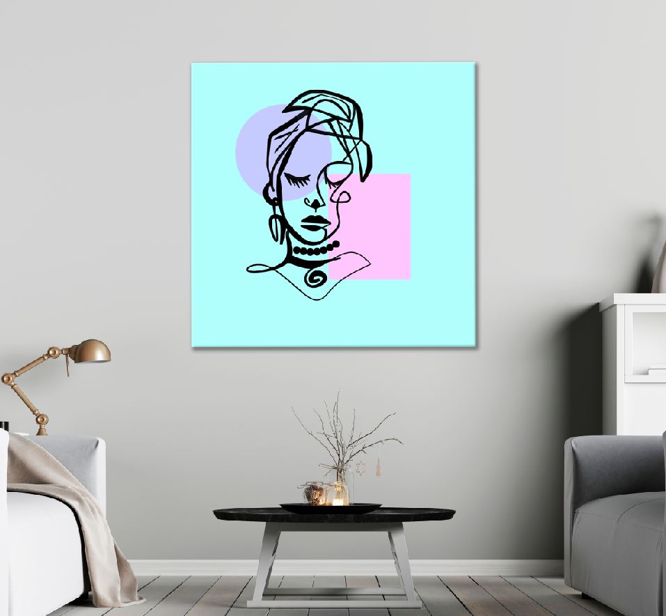 Square Canvas Colorful Face Line Art Design High Quality Print 100% Australian Made