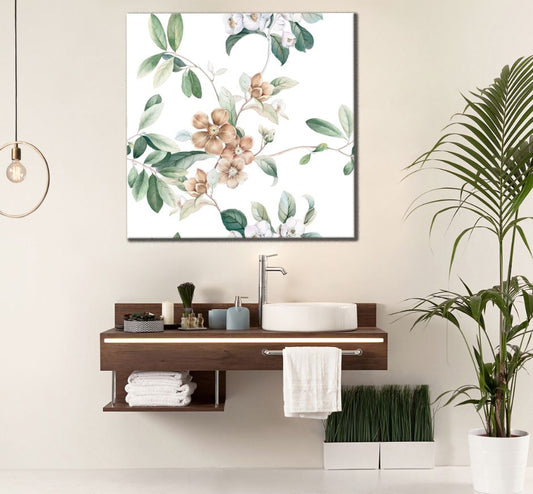 Square Canvas Colorful Flowers Watercolor High Quality Print 100% Australian Made