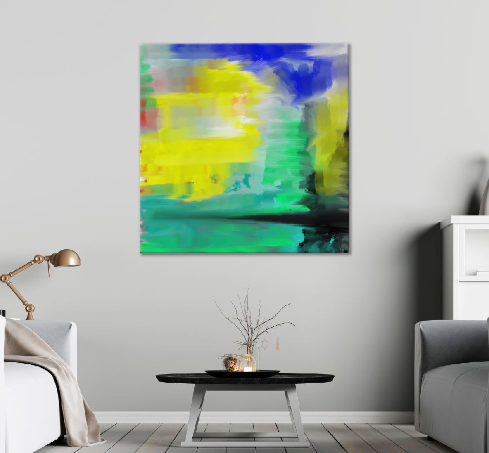 Square Canvas Yellow Green & Blue Abstract Design High Quality Print 100% Australian Made