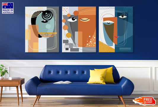 3 Set of Abstract Faces & Shapes Design High Quality Print 100% Australian Made Wall Canvas Ready to Hang