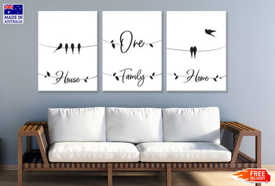 3 Set of House Family Home B&W Wordings & Birds Design High Quality Print 100% Australian Made Wall Canvas Ready to Hang