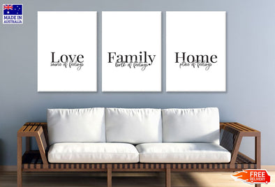 3 Set of Love Family Home B&W Wordings Design High Quality Print 100% Australian Made Wall Canvas Ready to Hang