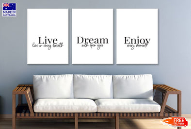 3 Set of Live Dream Enjoy B&W Wordings Design High Quality Print 100% Australian Made Wall Canvas Ready to Hang