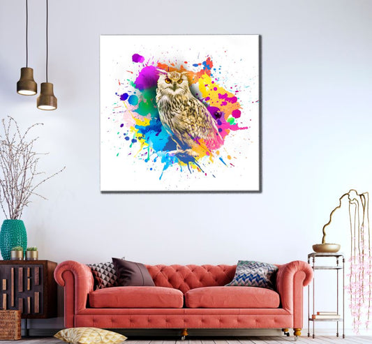 Square Canvas Owl Abstract Color Splash High Quality Print 100% Australian Made
