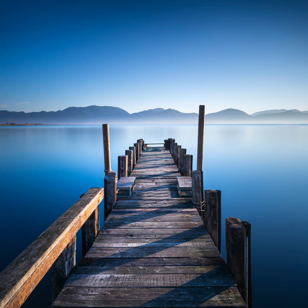 Square Canvas Wooden Pier Over Lake High Quality Print 100% Australian Made