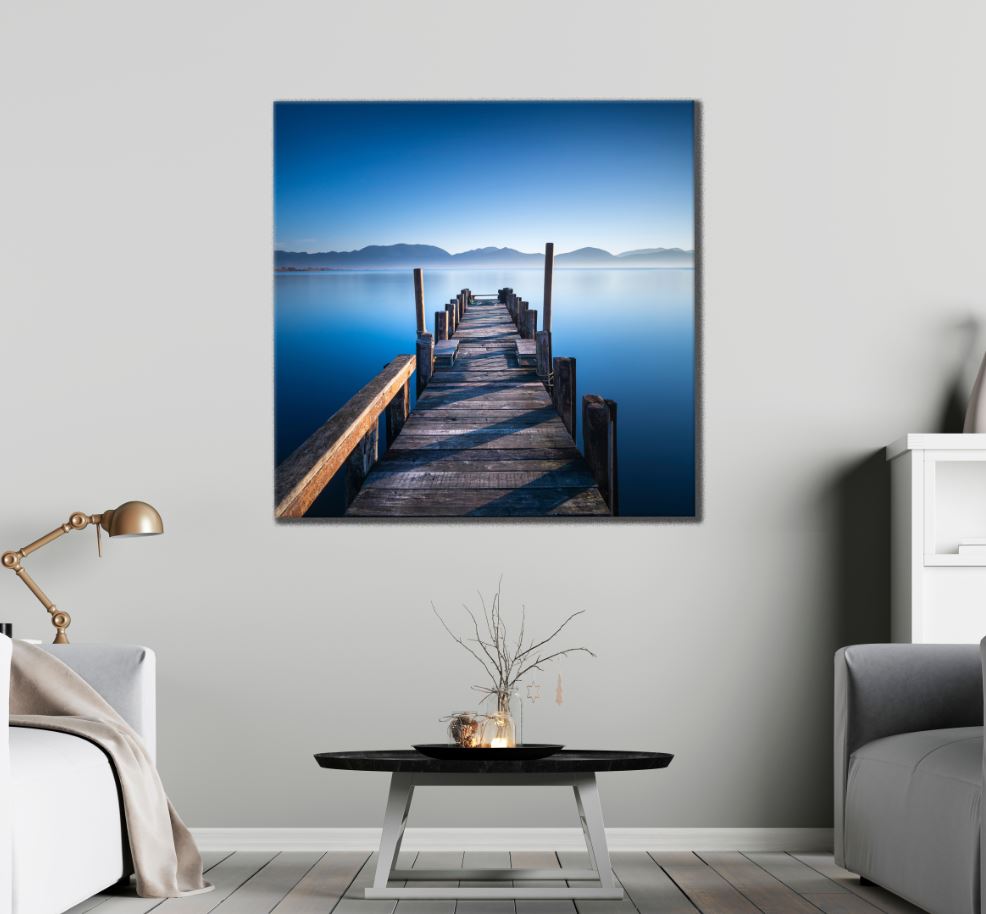 Square Canvas Wooden Pier Over Lake Scenery High Quality Print 100% Australian Made