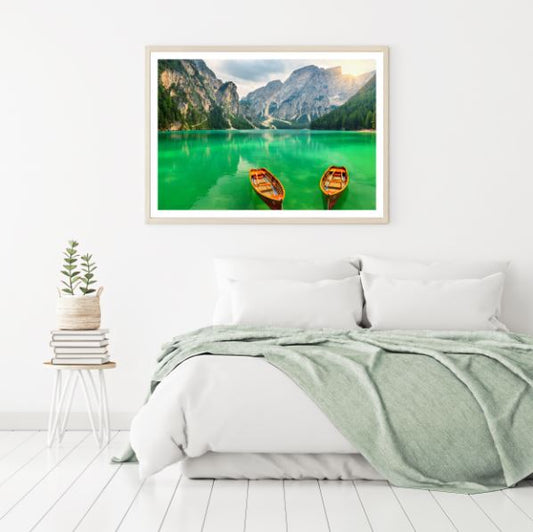 Boats on Mountain Lake Scenery Photograph Home Decor Premium Quality Poster Print Choose Your Sizes
