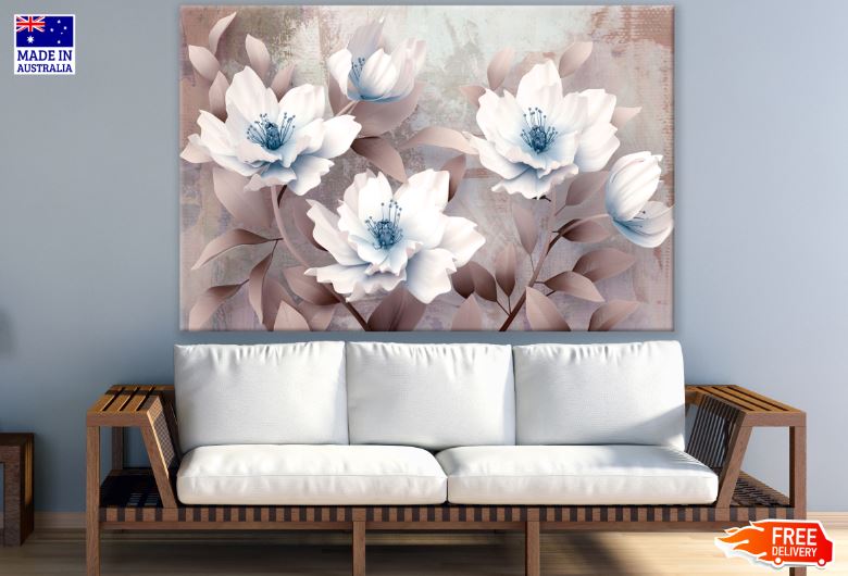 White & Blue Watercolor Floral 3D Design Painting Print 100% Australian Made