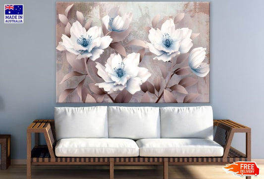 White & Blue Watercolor Floral 3D Design Painting Print 100% Australian Made