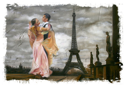 Couple Dancing near Eiffel Tower Painting Print 100% Australian Made