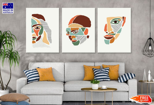 3 Set of Abstract Faces Design High Quality Print 100% Australian Made Wall Canvas Ready to Hang