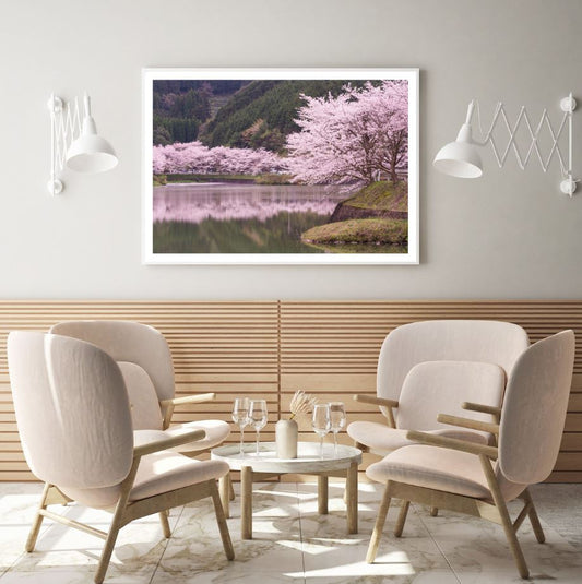 Blossom Trees Along River View Home Decor Premium Quality Poster Print Choose Your Sizes