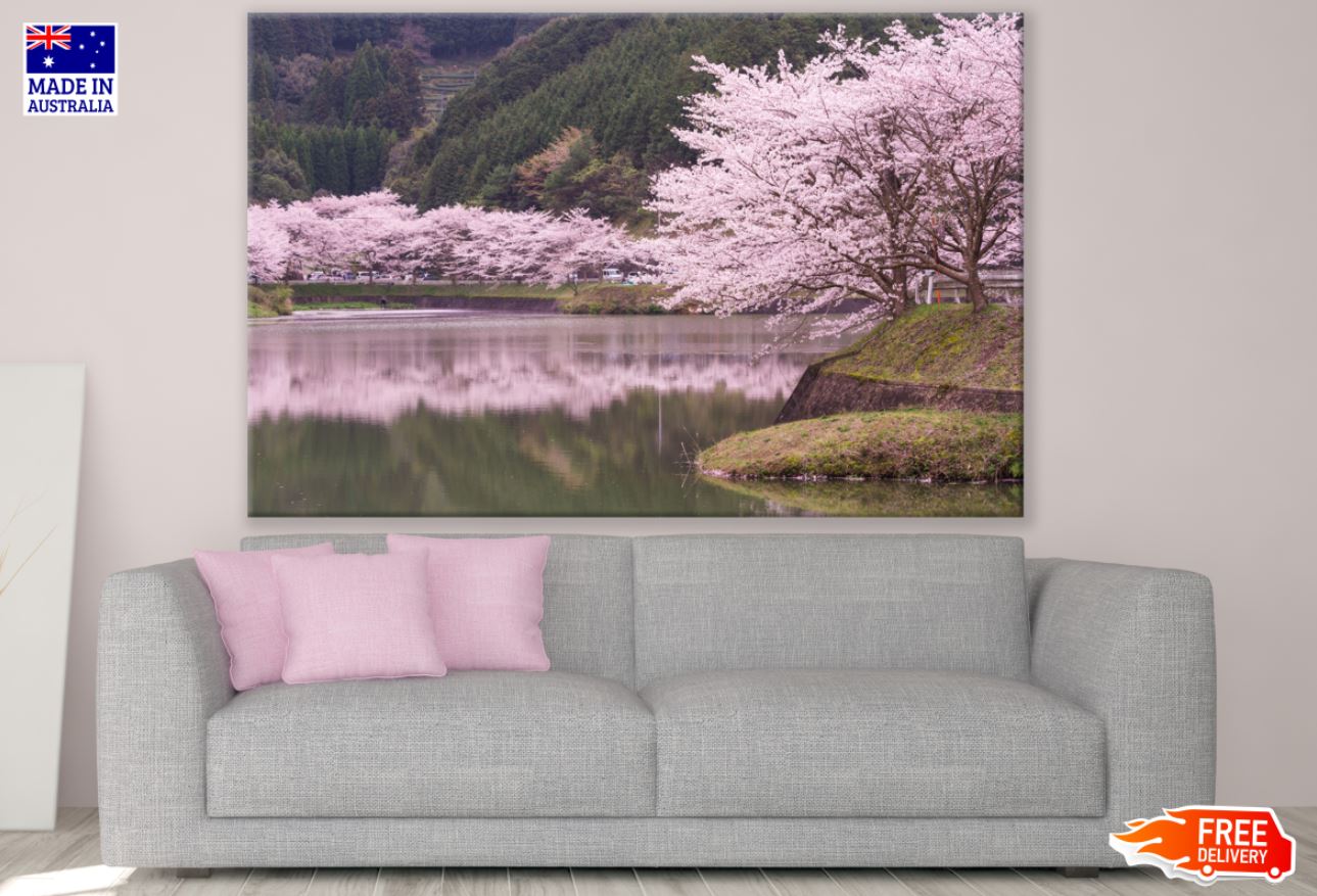 Lake & Blossom Trees Photograph Print 100% Australian Made
