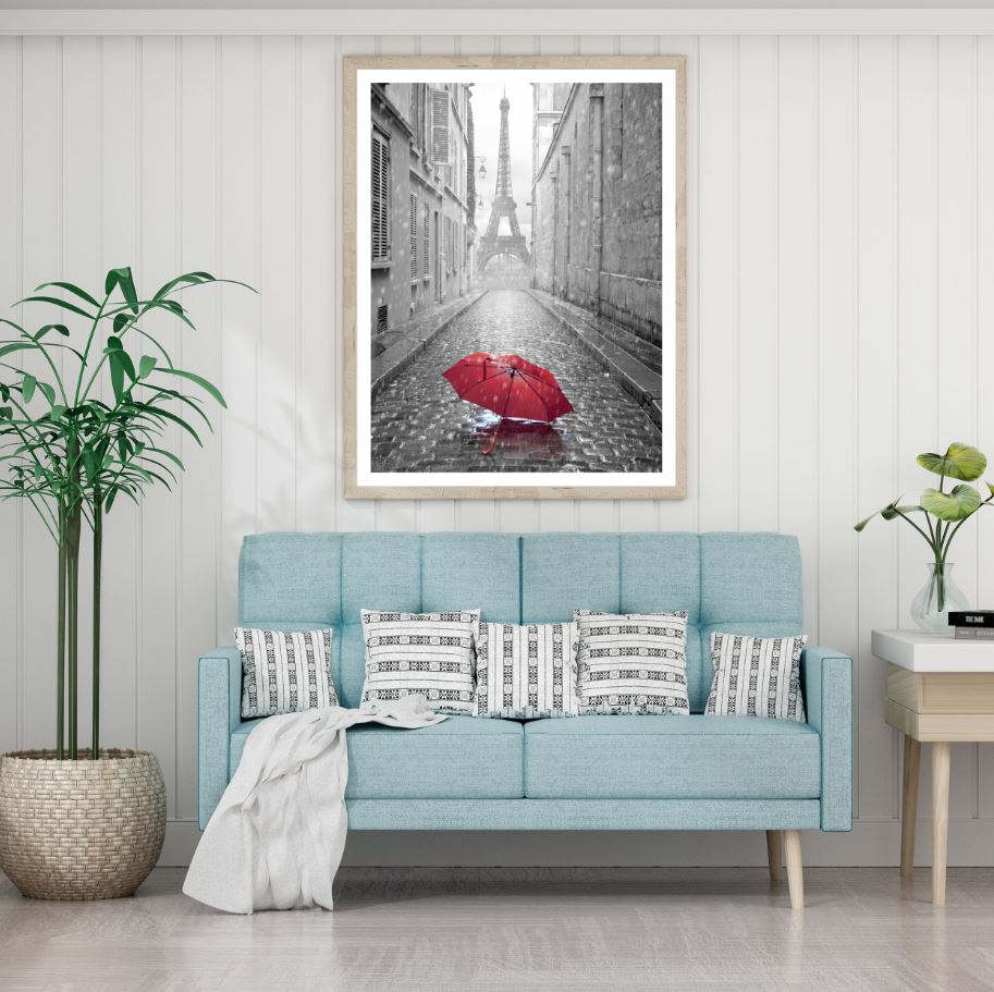 Red Umbrella on Paris Street Home Decor Premium Quality Poster Print Choose Your Sizes