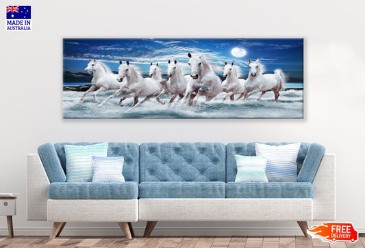 Panoramic Canvas Horses Running High Quality 100% Australian Made Wall Canvas Print Ready to Hang