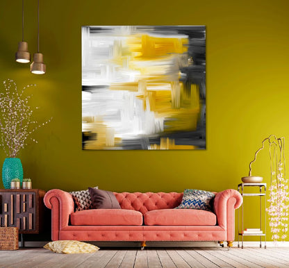 Square Canvas Gold & B&W Abstract Painting High Quality Print 100% Australian Made