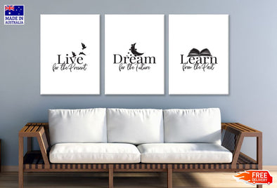 3 Set of Live Dream Learn B&W Art High Quality Print 100% Australian Made Wall Canvas Ready to Hang