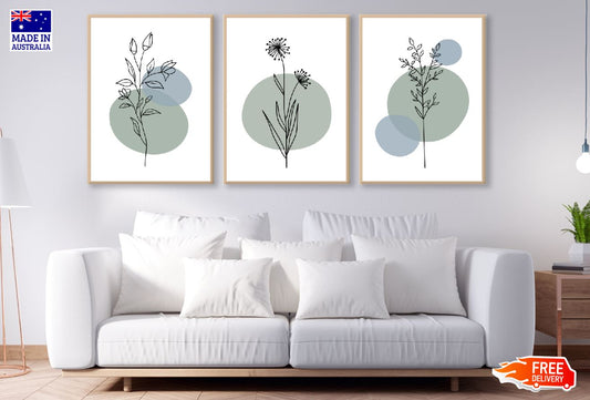 3 Set of Floral Line Vector Art High Quality Print 100% Australian Made Wall Canvas Ready to Hang