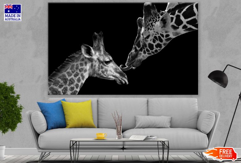 Giraffes B&W Portrait Photograph Print 100% Australian Made