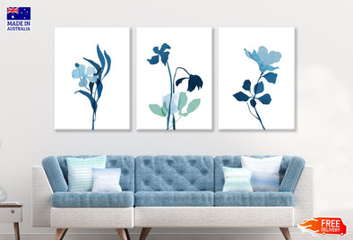 3 Set of Blue Flowers Vector Art High Quality Print 100% Australian Made Wall Canvas Ready to Hang