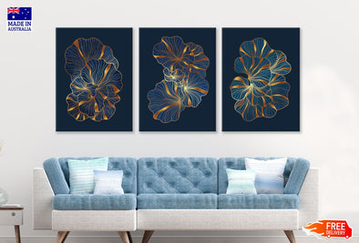3 Set of White & Gold Floral High Quality Print 100% Australian Made Wall Canvas Ready to Hang
