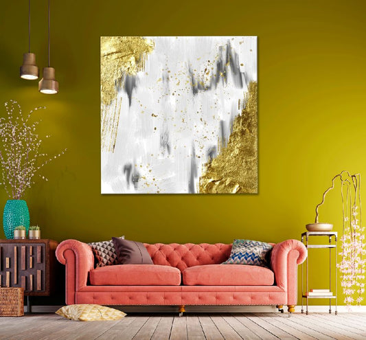 Square Canvas Gold & Grey Abstract Design High Quality Print 100% Australian Made