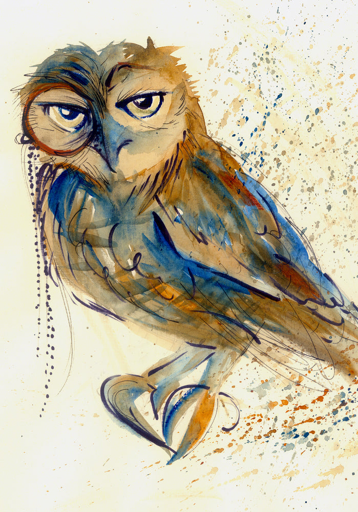 Colorful Owl Portrait Painting Home Decor Premium Quality Poster Print Choose Your Sizes