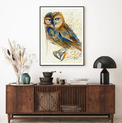 Colorful Owl Portrait Painting Home Decor Premium Quality Poster Print Choose Your Sizes