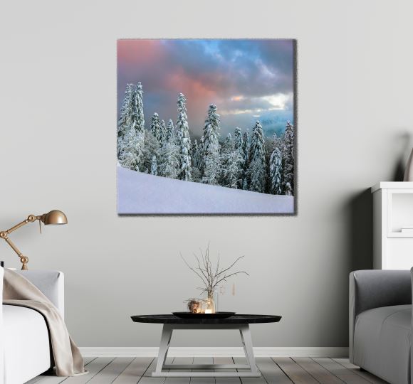 Square Canvas Forest Covered with Snow Photograph High Quality Print 100% Australian Made