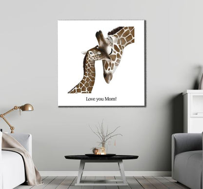 Square Canvas Giraffe & Baby Watercolor Painting High Quality Print 100% Australian Made