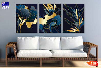 3 Set of Abstract Floral Design High Quality Print 100% Australian Made Wall Canvas Ready to Hang