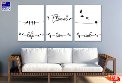 3 Set of Birds & B&W Words Life Love & Soul Art High Quality Print 100% Australian Made Wall Canvas Ready to Hang