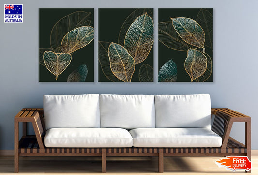 3 Set of Abstract Leaves Design High Quality Print 100% Australian Made Wall Canvas Ready to Hang
