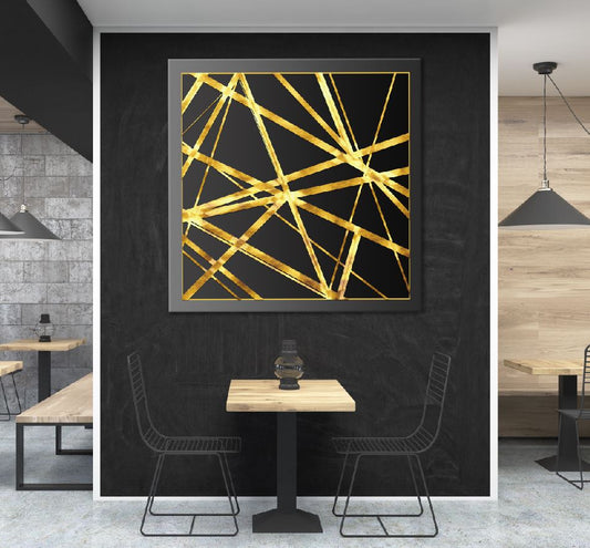 Square Canvas Gold & Black Abstract Design High Quality Print 100% Australian Made