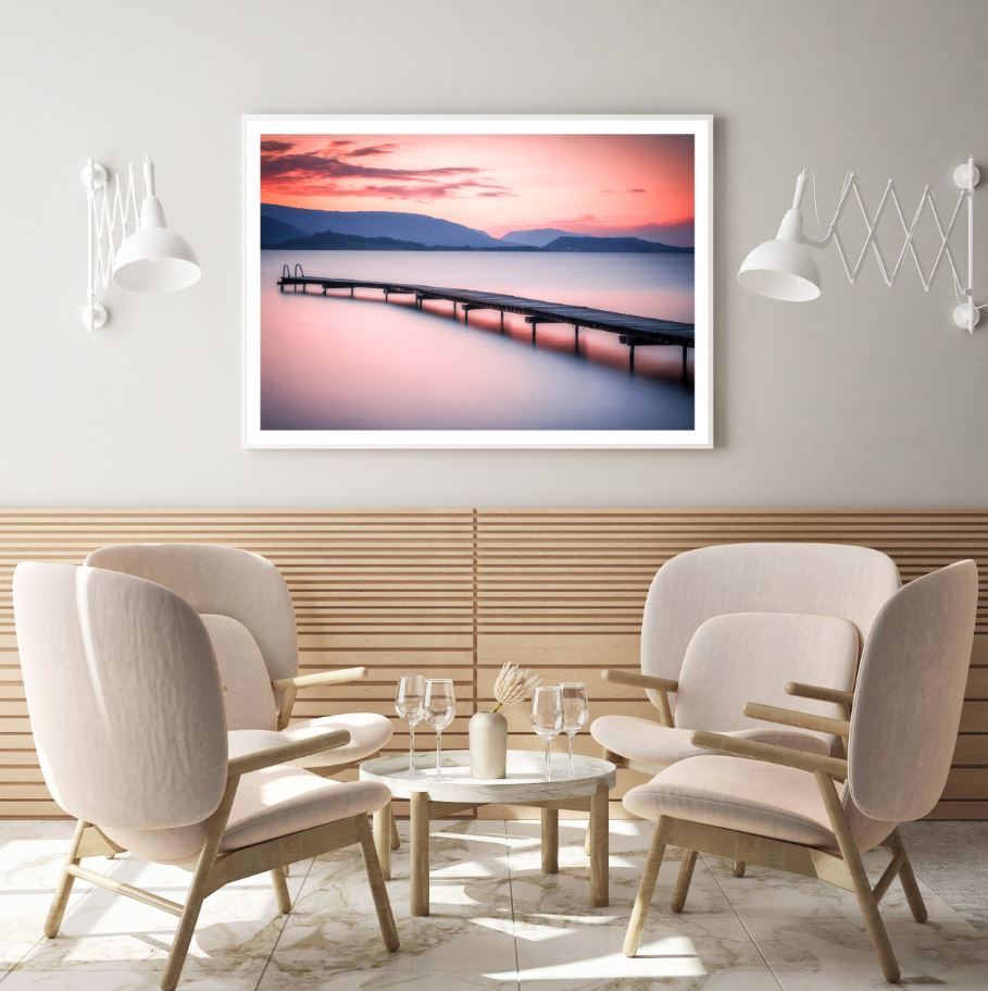 Wooden Pier Over Lake Sunset View Home Decor Premium Quality Poster Print Choose Your Sizes