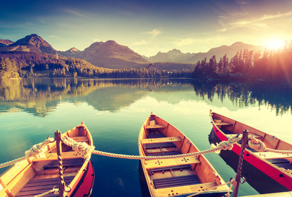 Lake Mountain and boats beautiful Nature Print 100% Australian Made