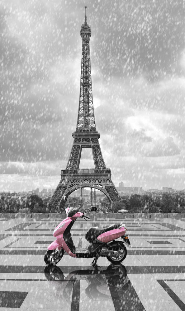 Pink Scooter & Eiffel Tower B&W Home Decor Premium Quality Poster Print Choose Your Sizes