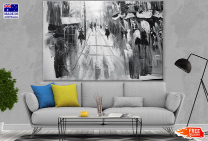 People Walking in Street B&W Painting Print 100% Australian Made