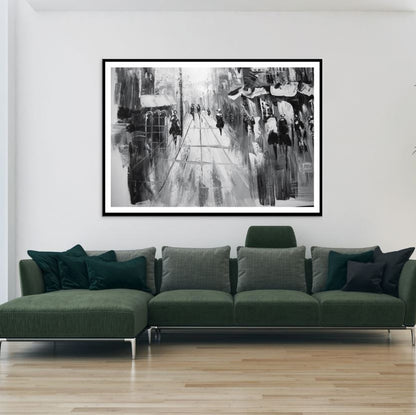 City Street B&W Abstract Painting Home Decor Premium Quality Poster Print Choose Your Sizes